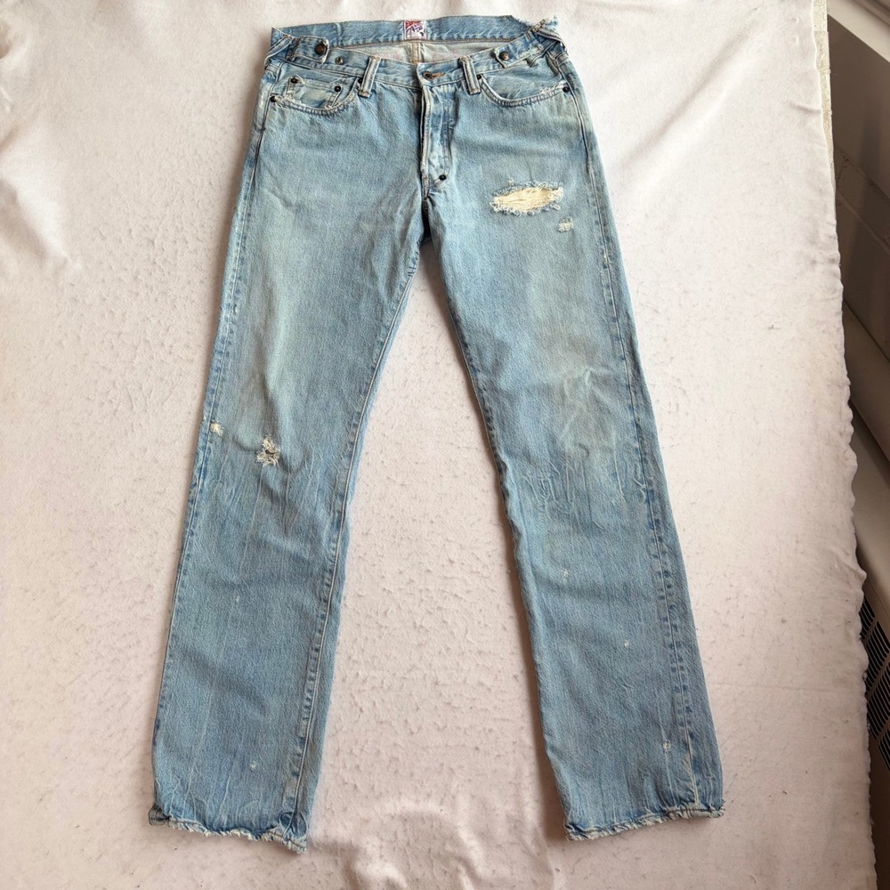 Prps Jeans Mens 31 Blue Distressed Straight Leg Denim Japanese Denim